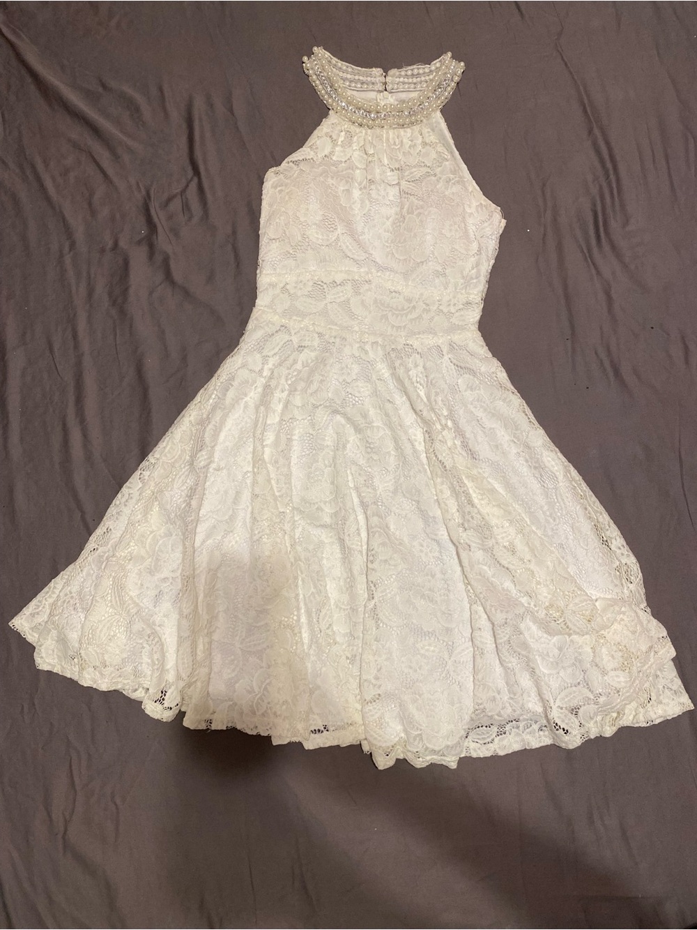 RORY white ivory lace fit & flare halter homecoming dress, size small